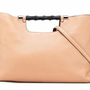 Gucci Beige and Black Leather Tote with Bamboo Handle